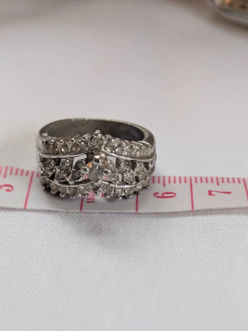 Vintage Sterling Silver CZ Pyramid Cluster Costume Ring Size 7 3/4